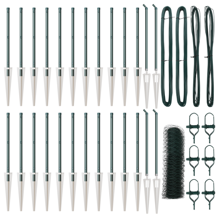 Vidaxl Hexagon Fence Green 1x50 M Steel, Vidaxl Fence Posts With Spike 13 Pcs Ø32 Mm 120 Cm Galvanised Steel