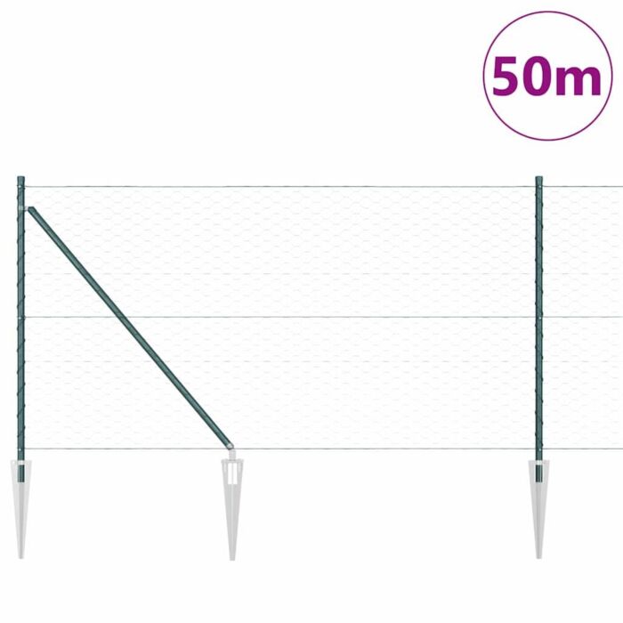 Vidaxl Hexagon Fence Green 1x50 M Steel, Vidaxl Fence Posts With Spike 13 Pcs Ø32 Mm 120 Cm Galvanised Steel