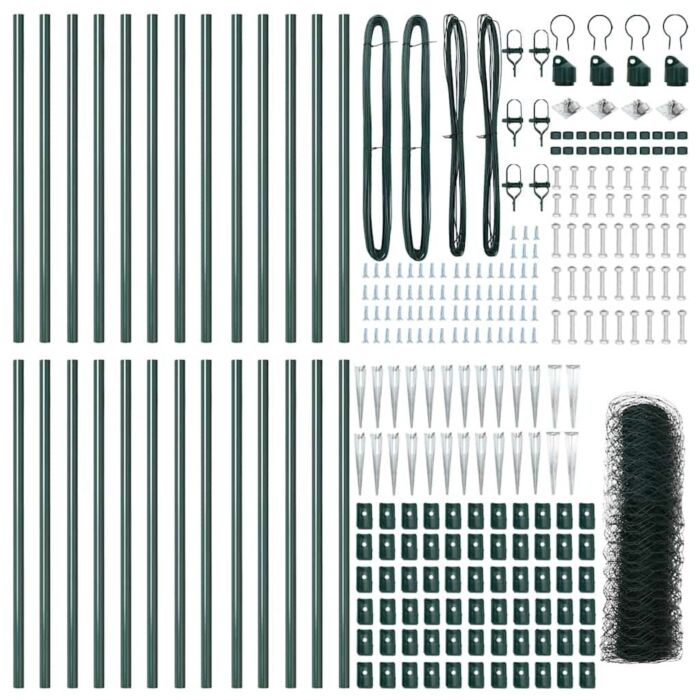 Vidaxl Hexagon Fence Green 1x50 M Steel, Vidaxl Fence Posts With Spike 13 Pcs Ø32 Mm 120 Cm Galvanised Steel