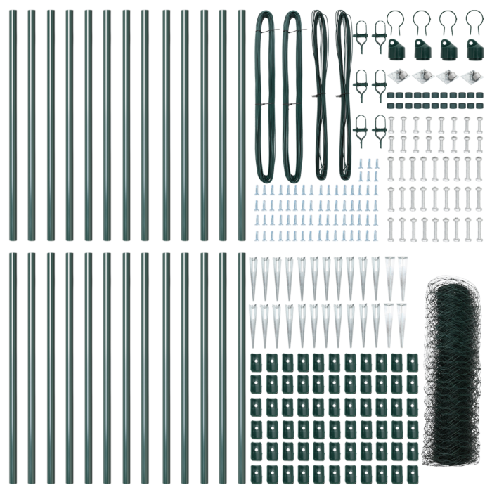 Vidaxl Hexagon Fence Green 1x50 M Steel, Vidaxl Fence Posts With Spike 13 Pcs Ø32 Mm 120 Cm Galvanised Steel