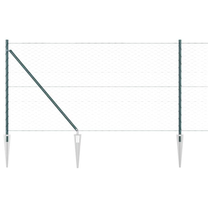 Vidaxl Hexagon Fence Green 1x50 M Steel, Vidaxl Fence Posts With Spike 13 Pcs Ø32 Mm 120 Cm Galvanised Steel