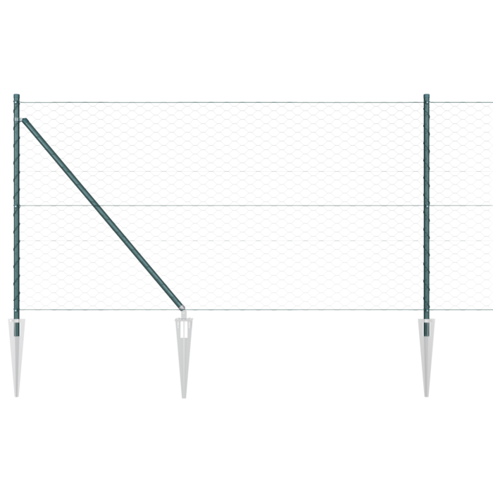Vidaxl Hexagon Fence Green 1x50 M Steel, Vidaxl Fence Posts With Spike 13 Pcs Ø32 Mm 120 Cm Galvanised Steel