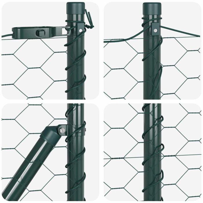 Vidaxl Hexagon Fence Green 1x50 M Steel, Vidaxl Fence Posts With Spike 13 Pcs Ø32 Mm 120 Cm Galvanised Steel