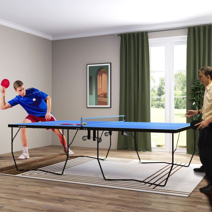 Sportnow 9ft Folding Table Tennis Table, With 8 Wheels, For Indoor Use - Blue