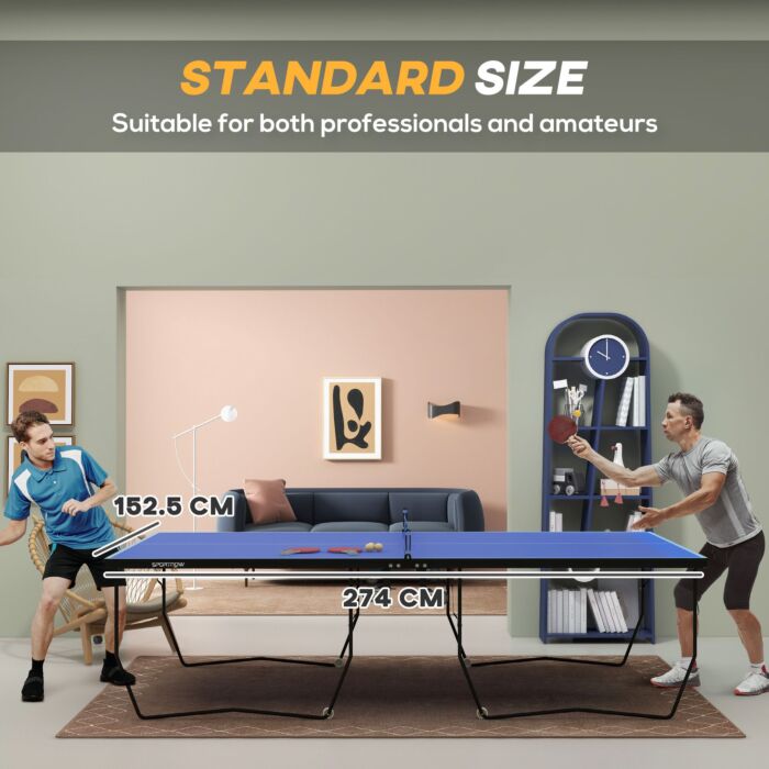 Sportnow 9ft Folding Table Tennis Table, With 8 Wheels, For Indoor Use - Blue