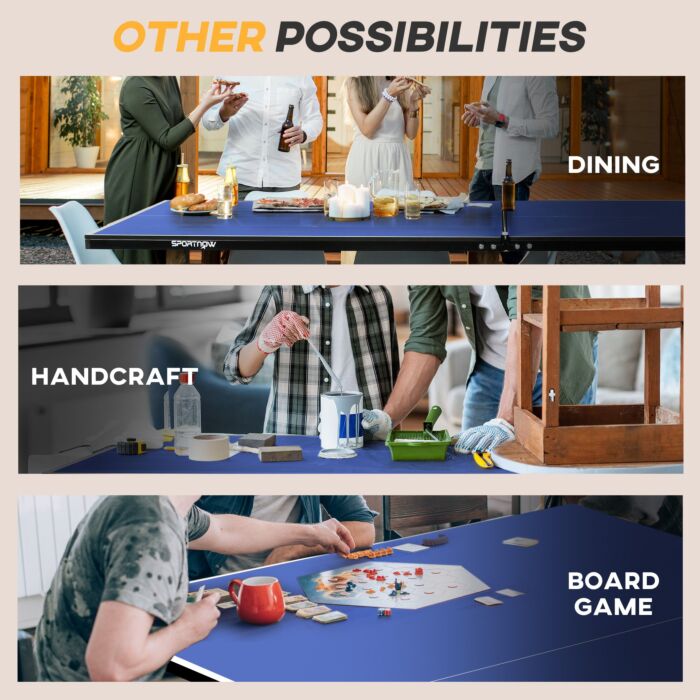 Sportnow 9ft Folding Table Tennis Table, With 8 Wheels, For Indoor Use - Blue