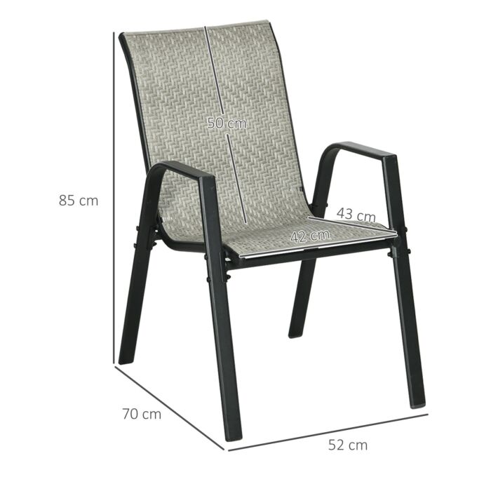 Outsunny Stackable Outdoor Rattan Chairs Set Of 4 With Armrests And Backrest, Mixed Grey