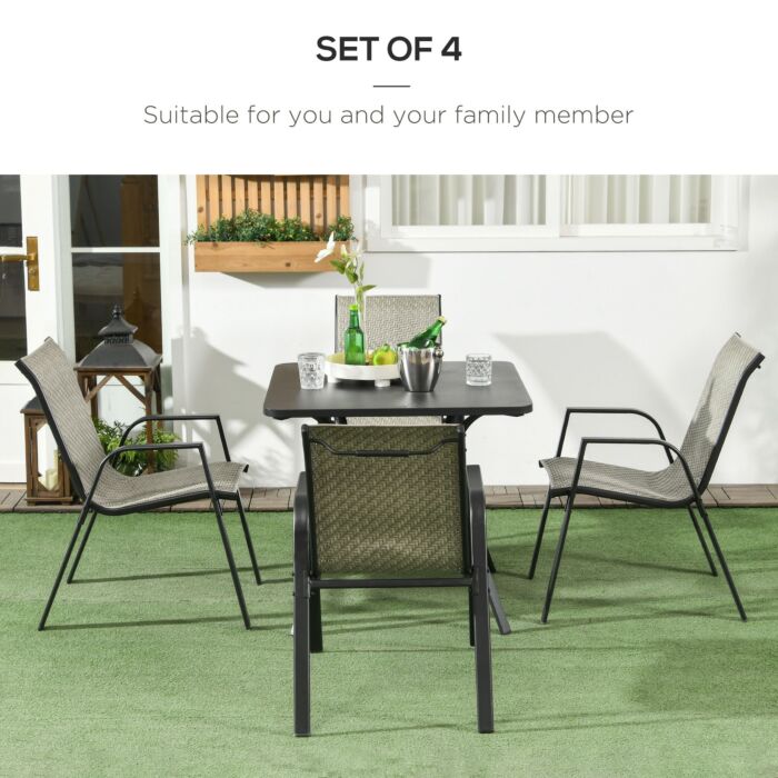 Outsunny Stackable Outdoor Rattan Chairs Set Of 4 With Armrests And Backrest, Mixed Grey