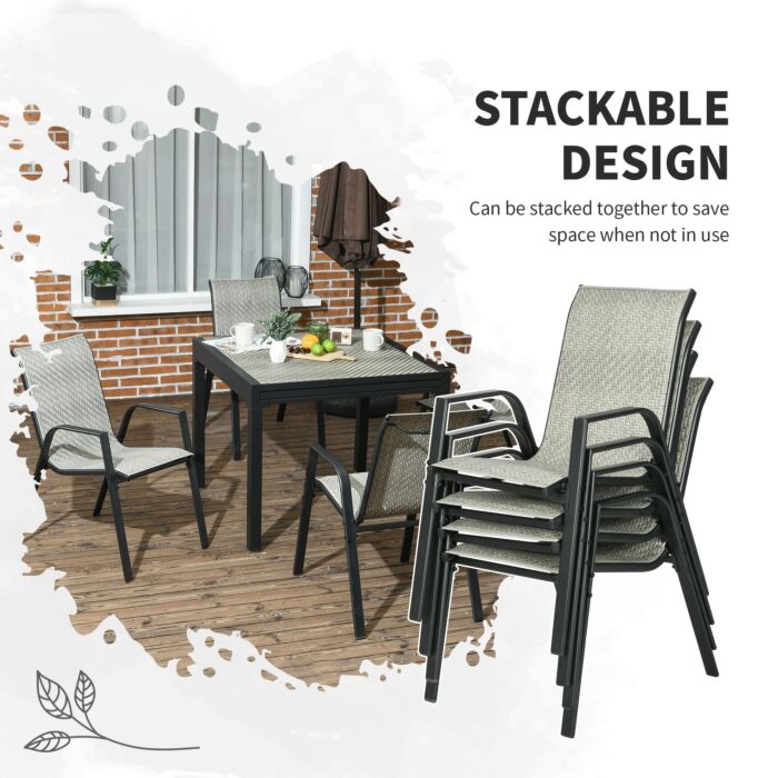 Outsunny Stackable Outdoor Rattan Chairs Set Of 4 With Armrests And Backrest, Mixed Grey