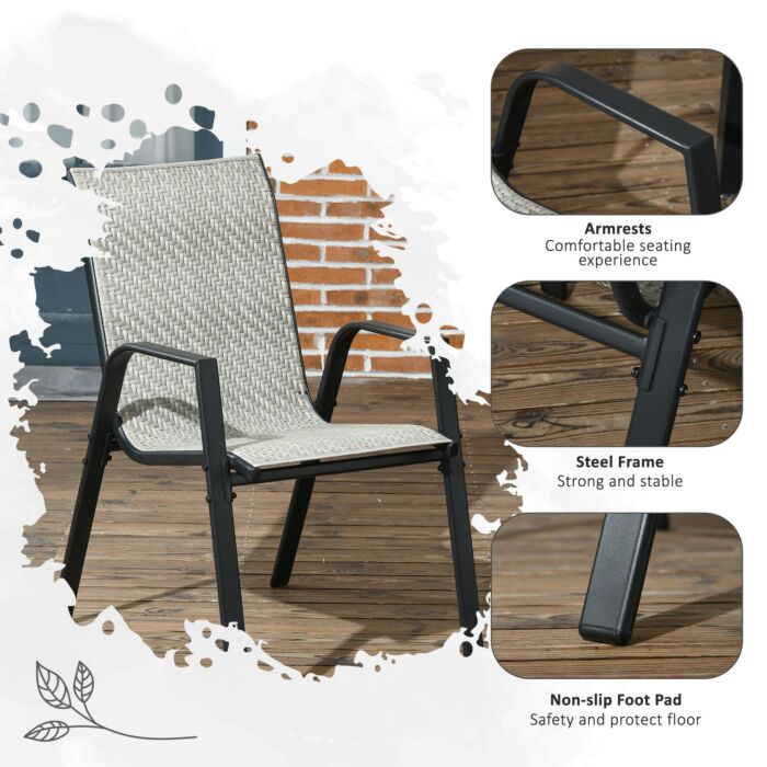 Outsunny Stackable Outdoor Rattan Chairs Set Of 4 With Armrests And Backrest, Mixed Grey