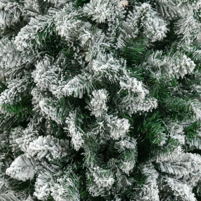 Homcom 6 Foot Snow Flocked Artificial Christmas Tree, Xmas Pencil Tree With 630 Realistic Branches, Auto Open, Pinewood Base, Green