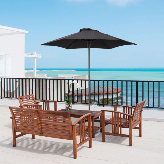 Outsunny Parasols Umbrellas 2m Patio Outdoor Sun Shade With 6 Sturdy Ribs For Balcony, Bench, Black
