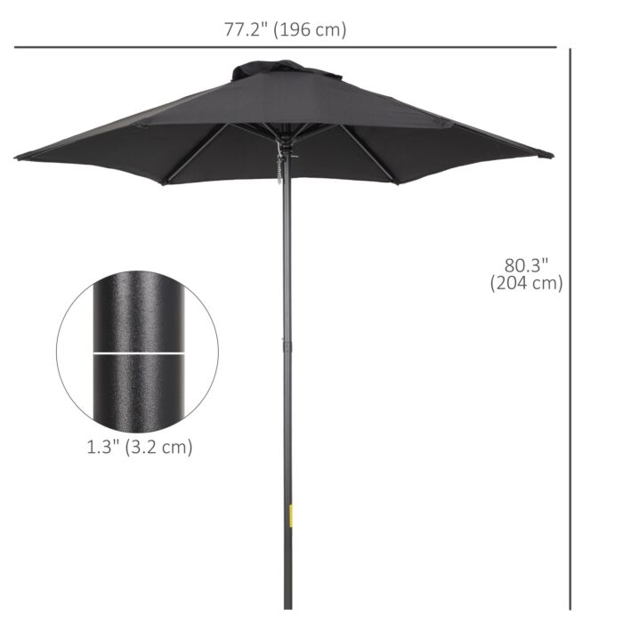 Outsunny Parasols Umbrellas 2m Patio Outdoor Sun Shade With 6 Sturdy Ribs For Balcony, Bench, Black