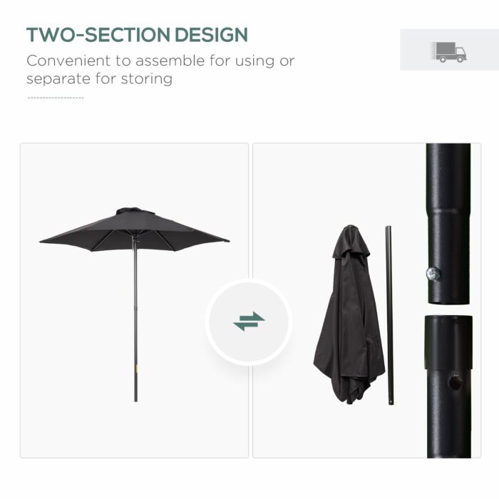 Outsunny Parasols Umbrellas 2m Patio Outdoor Sun Shade With 6 Sturdy Ribs For Balcony, Bench, Black