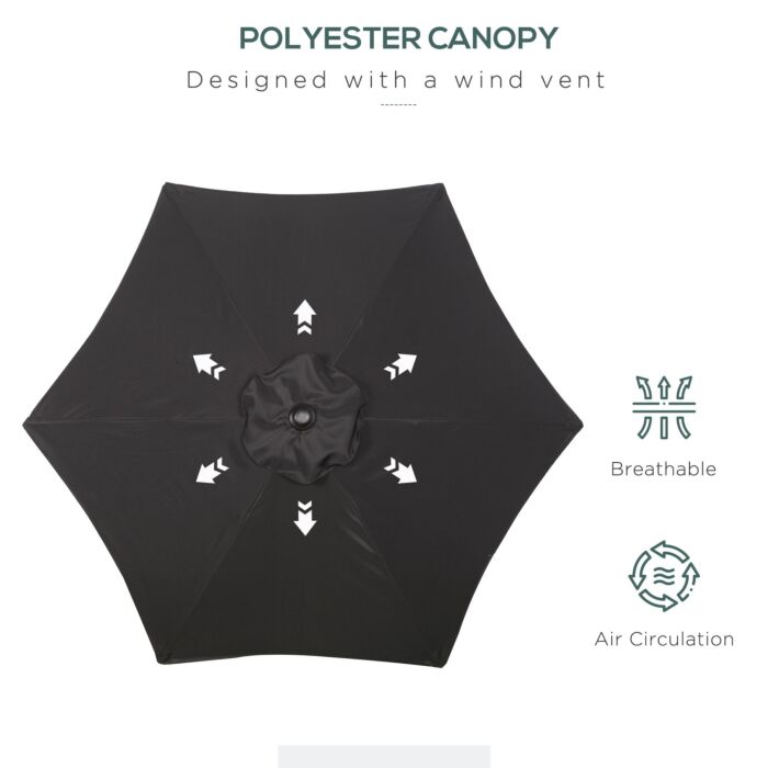 Outsunny Parasols Umbrellas 2m Patio Outdoor Sun Shade With 6 Sturdy Ribs For Balcony, Bench, Black