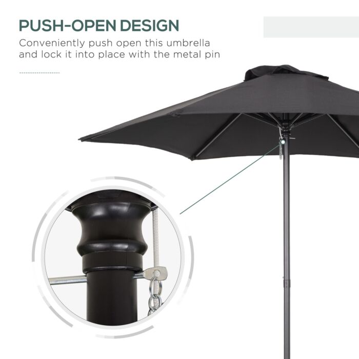 Outsunny Parasols Umbrellas 2m Patio Outdoor Sun Shade With 6 Sturdy Ribs For Balcony, Bench, Black