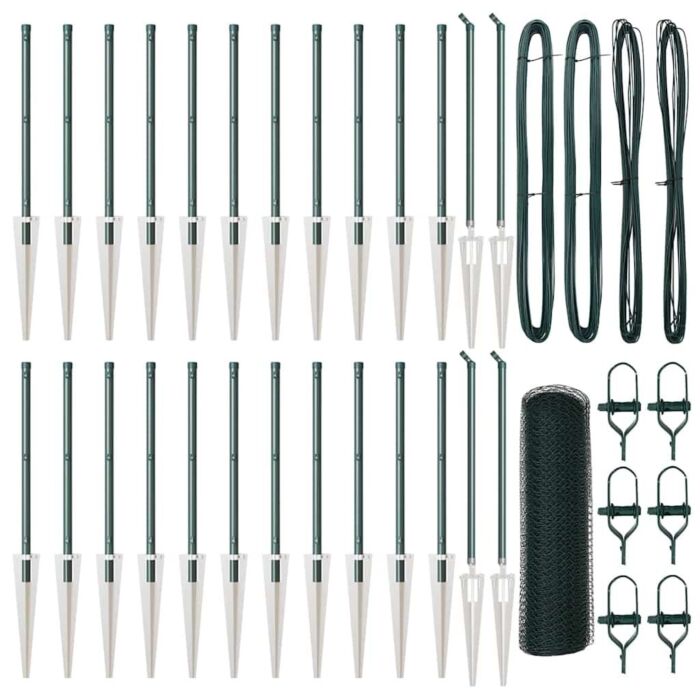 Vidaxl Hexagon Fence Green 0.8x50 M Steel, Vidaxl Fence Posts With Spike 13 Pcs Ø32 Mm 100 Cm Galvanised Steel