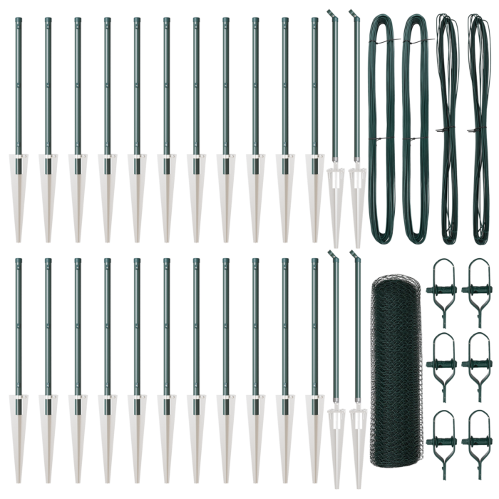 Vidaxl Hexagon Fence Green 0.8x50 M Steel, Vidaxl Fence Posts With Spike 13 Pcs Ø32 Mm 100 Cm Galvanised Steel