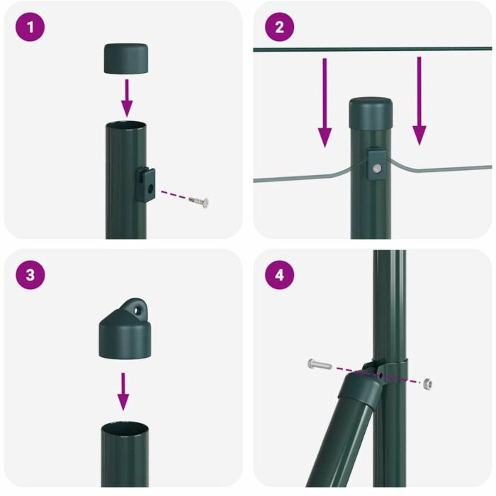Vidaxl Hexagon Fence Green 0.8x50 M Steel, Vidaxl Fence Posts With Spike 13 Pcs Ø32 Mm 100 Cm Galvanised Steel