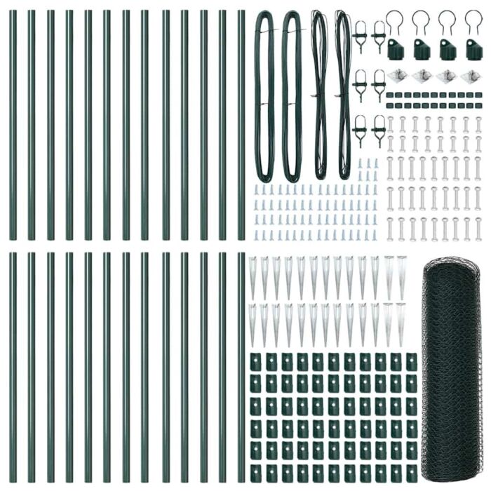 Vidaxl Hexagon Fence Green 0.8x50 M Steel, Vidaxl Fence Posts With Spike 13 Pcs Ø32 Mm 100 Cm Galvanised Steel