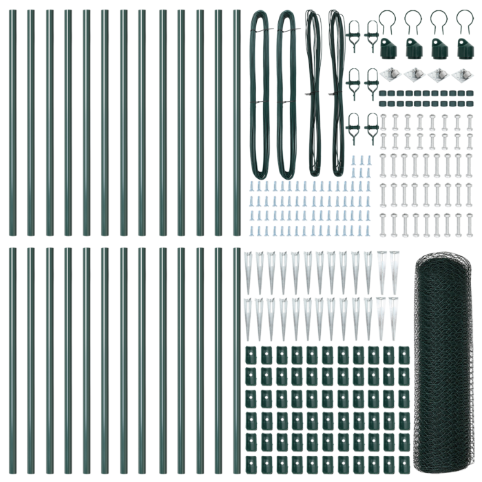 Vidaxl Hexagon Fence Green 0.8x50 M Steel, Vidaxl Fence Posts With Spike 13 Pcs Ø32 Mm 100 Cm Galvanised Steel
