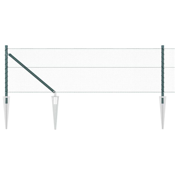 Vidaxl Hexagon Fence Green 0.8x50 M Steel, Vidaxl Fence Posts With Spike 13 Pcs Ø32 Mm 100 Cm Galvanised Steel