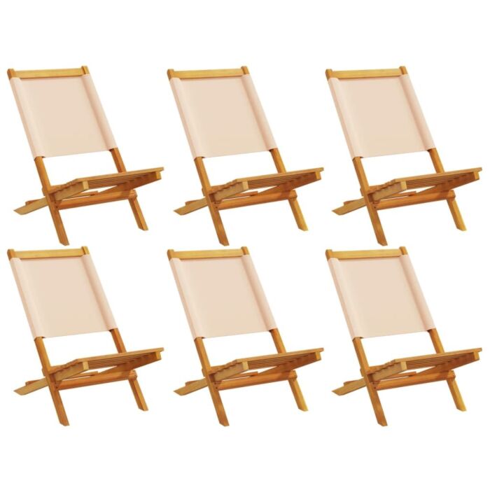 Vidaxl Folding Garden Chairs 6 Pcs Beige Fabric And Solid Wood