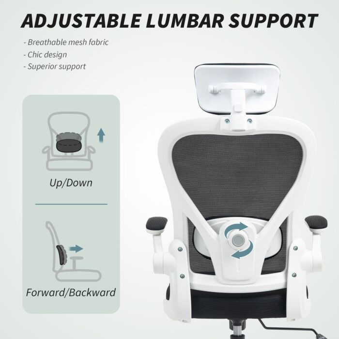 Homcom Executive Office Chair, Ergonomic Mesh High Back Desk Chair With Flip-up Armrest, Rotatable Headrest, Adjustable Lumbar Support, Swivel Computer Chair For Home Study, Black