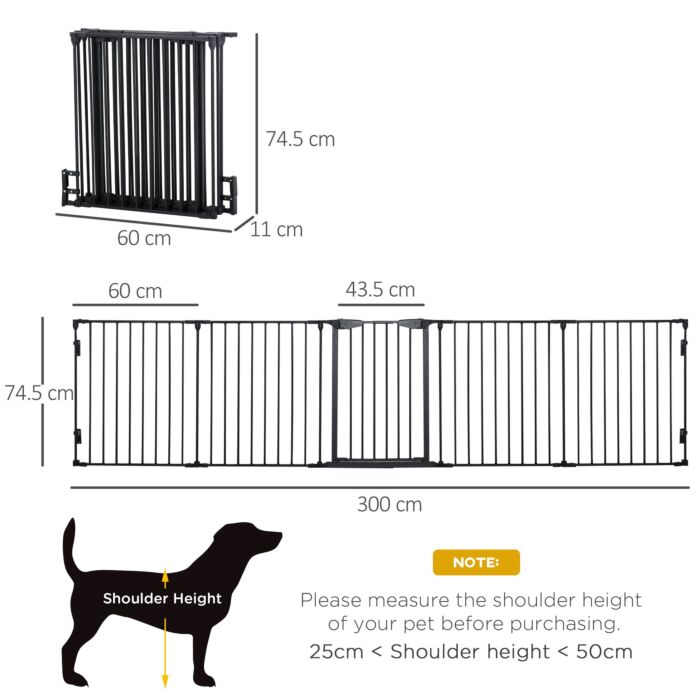 Pawhut Stair Gate Dog Pens Pet Playpen 5-panel Freestanding Fireplace Christmas Tree Metal Fence Stair Barrier Room Divider With Walk Through Door