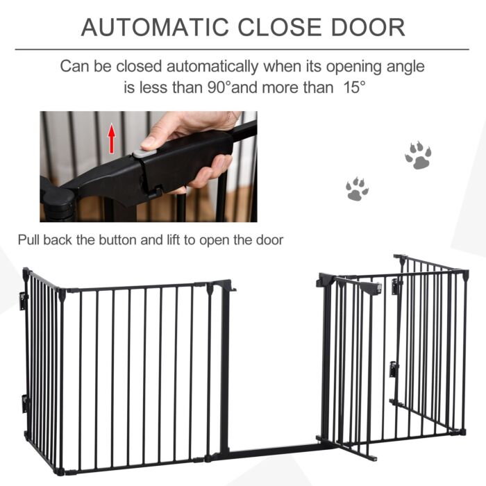Pawhut Stair Gate Dog Pens Pet Playpen 5-panel Freestanding Fireplace Christmas Tree Metal Fence Stair Barrier Room Divider With Walk Through Door
