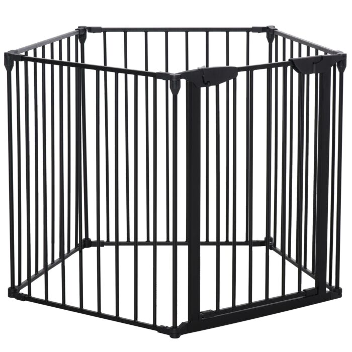 Pawhut Stair Gate Dog Pens Pet Playpen 5-panel Freestanding Fireplace Christmas Tree Metal Fence Stair Barrier Room Divider With Walk Through Door