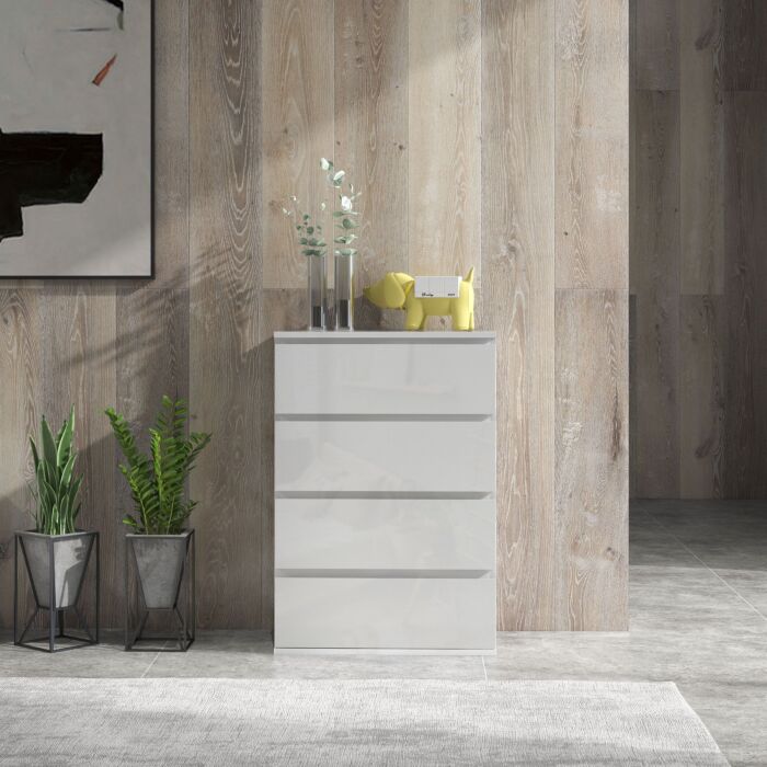 Homcom High Gloss 4 Drawer Chest Of Drawers,4-drawer Storage Cabinets, Modern Dresser, Storage Drawer Unit, White