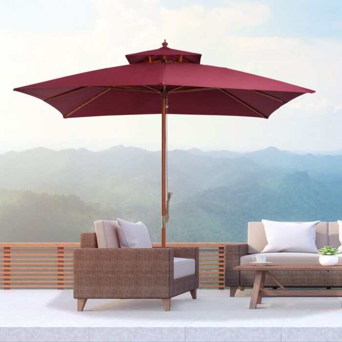 Outsunny 3m Patio Umbrella Bamboo Umbrella Parasol-wine Red