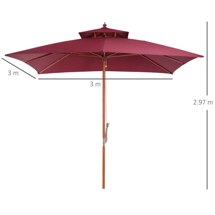 Outsunny 3m Patio Umbrella Bamboo Umbrella Parasol-wine Red