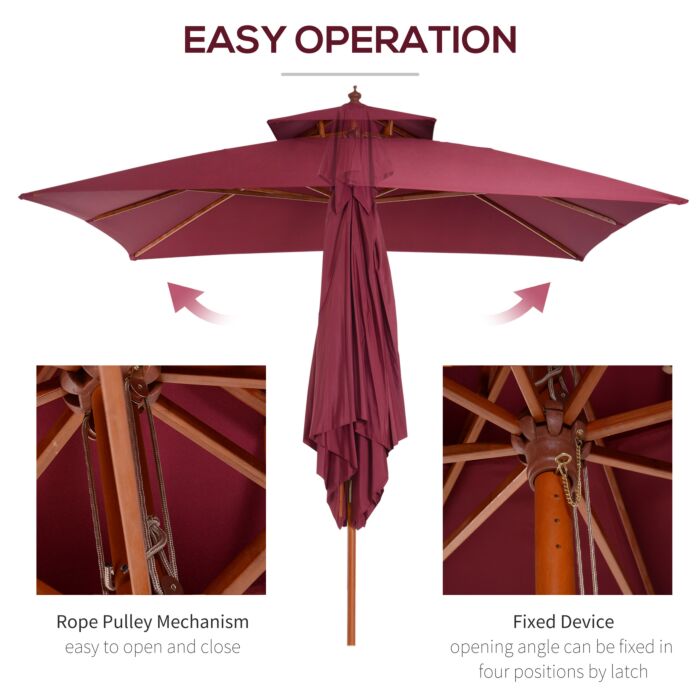 Outsunny 3m Patio Umbrella Bamboo Umbrella Parasol-wine Red