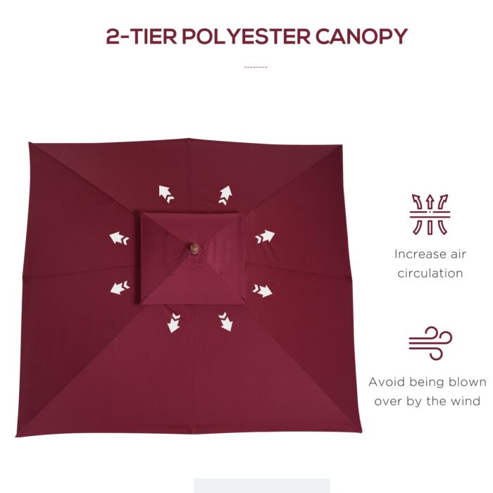 Outsunny 3m Patio Umbrella Bamboo Umbrella Parasol-wine Red