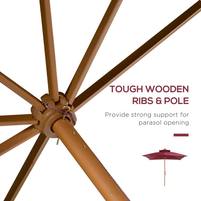 Outsunny 3m Patio Umbrella Bamboo Umbrella Parasol-wine Red