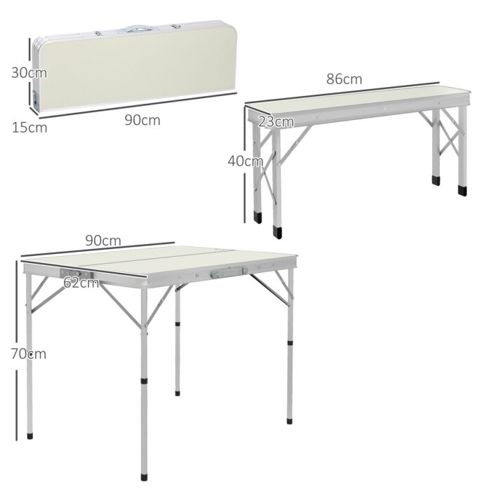 Outsunny Foldable Camping Picnic Table And Chairs, Lightweight Aluminium Garden Table Set With 2 Benches For Camping, Silver