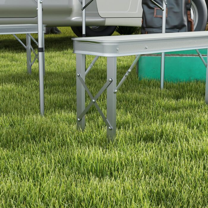 Outsunny Foldable Camping Picnic Table And Chairs, Lightweight Aluminium Garden Table Set With 2 Benches For Camping, Silver