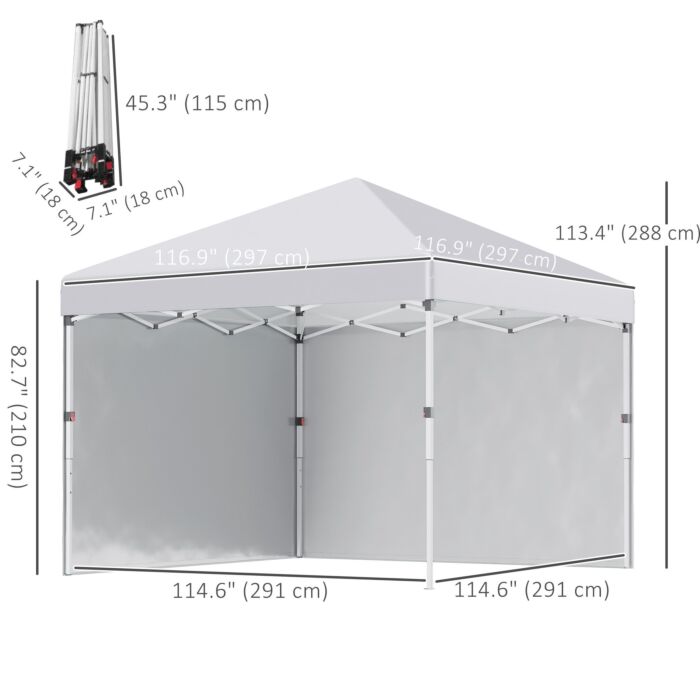 Outsunny 3 X 3 (m) Pop Up Gazebo With 2 Sidewalls, Leg Weight Bags And Carry Bag, Height Adjustable Party Tent Event Shelter, White