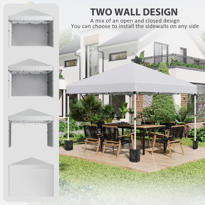 Outsunny 3 X 3 (m) Pop Up Gazebo With 2 Sidewalls, Leg Weight Bags And Carry Bag, Height Adjustable Party Tent Event Shelter, White