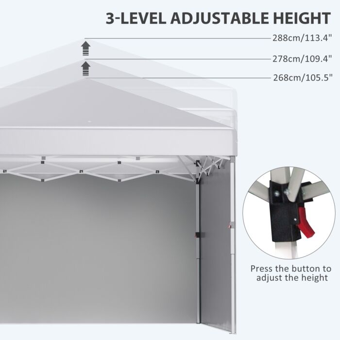 Outsunny 3 X 3 (m) Pop Up Gazebo With 2 Sidewalls, Leg Weight Bags And Carry Bag, Height Adjustable Party Tent Event Shelter, White