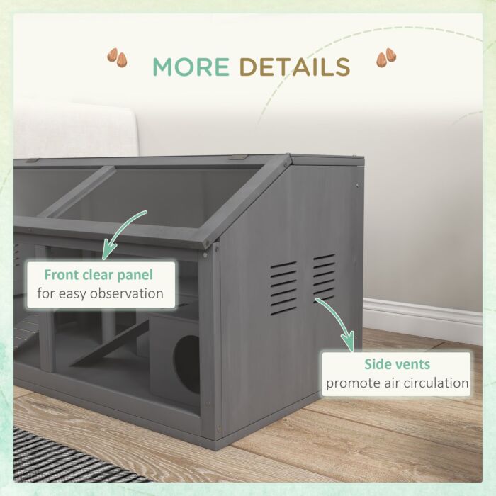 Pawhut Hamster Cage, Wooden Small Animal Cage For Gerbils, Mice W/ Suspension Bridge, Openable Top, Hut, 85 X 45 X 44cm - Grey
