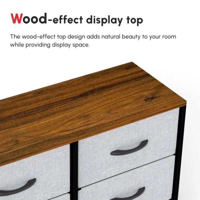 Homcom Chest Of Drawers, Fabric Storage Drawers, Industrial Bedroom Dresser W/6 Fabric Drawers, Steel Frame, Wooden Top For Nursery, Living Room Grey