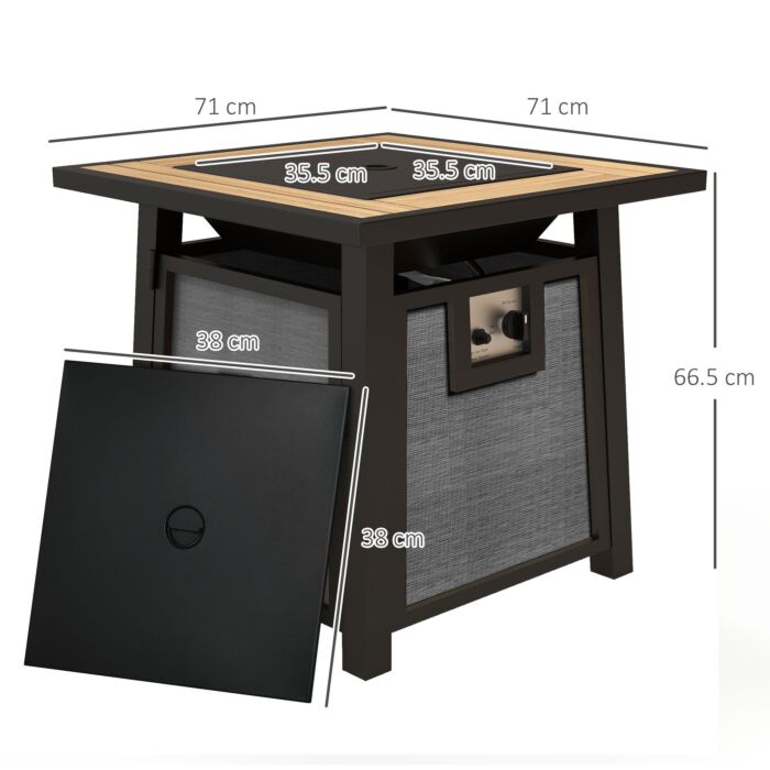 Outsunny 50,000 Btu Gas Fire Pit Table With Cover And Glass Beads, Dark Grey