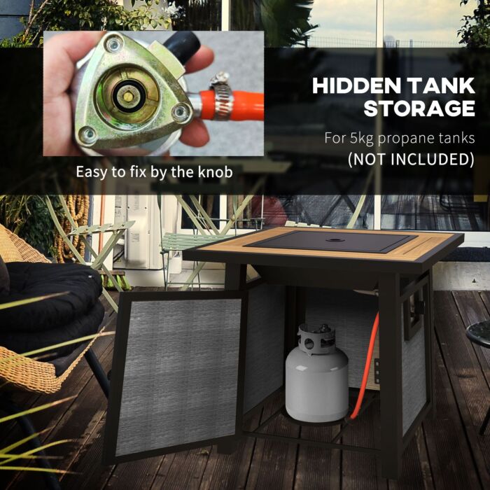 Outsunny 50,000 Btu Gas Fire Pit Table With Cover And Glass Beads, Dark Grey