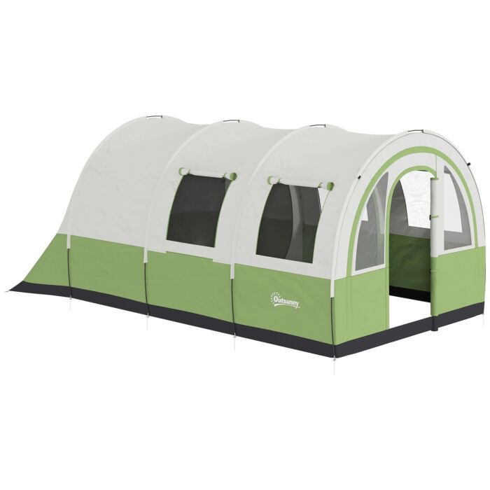 Outsunny 3000mm Waterproof Camping Tent, 5-6 Man Family Tent With Living And Bedroom, Carry Bag Included, Cream And Green