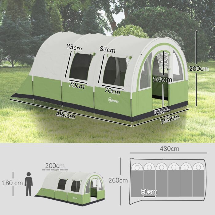 Outsunny 3000mm Waterproof Camping Tent, 5-6 Man Family Tent With Living And Bedroom, Carry Bag Included, Cream And Green