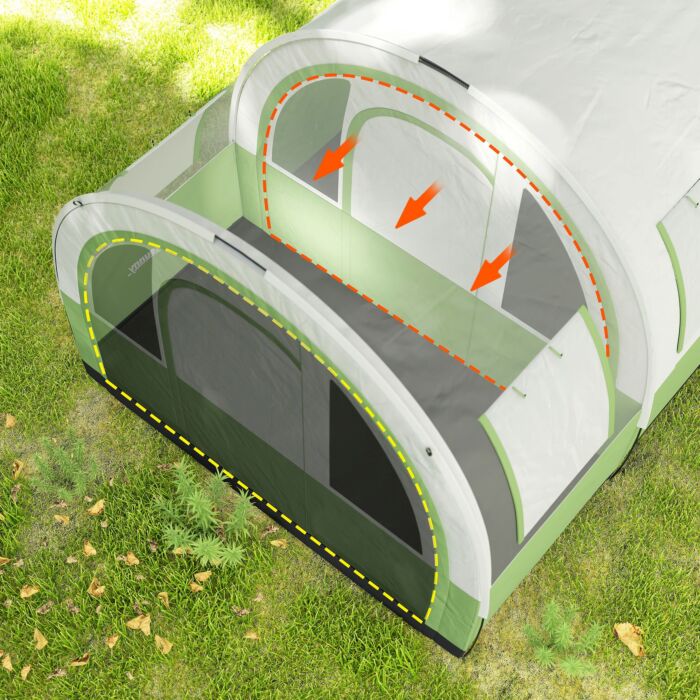 Outsunny 3000mm Waterproof Camping Tent, 5-6 Man Family Tent With Living And Bedroom, Carry Bag Included, Cream And Green