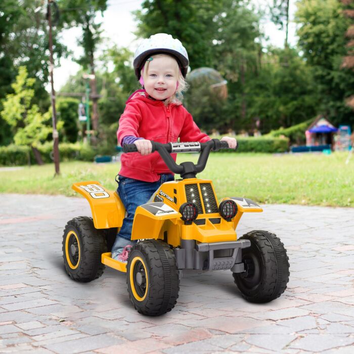 Aiyaplay 6v Electric Quad Bike For Kids, Ride On Atv W/ Forward Backward, Headlights, For 18-36 Months - Yellow